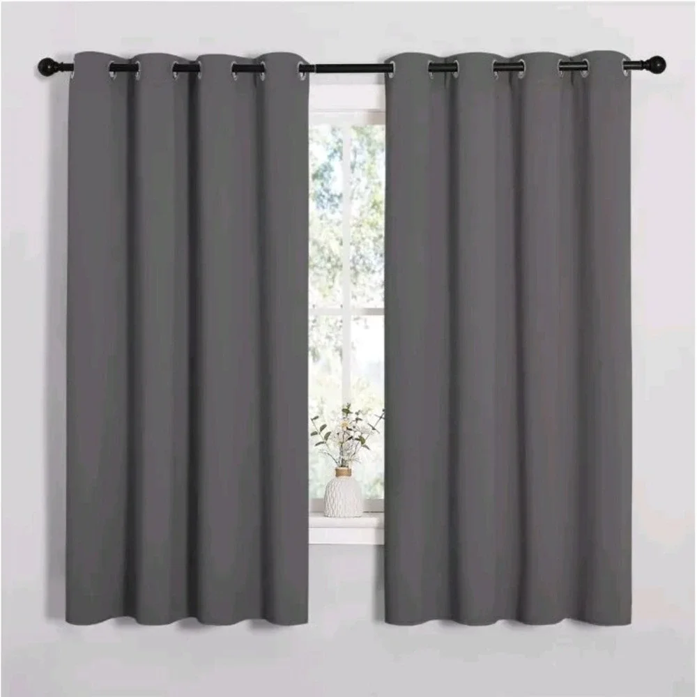 Grey Blackout Curtain Panels For Bedroom Thermal Insulated Grommet Top Blackout